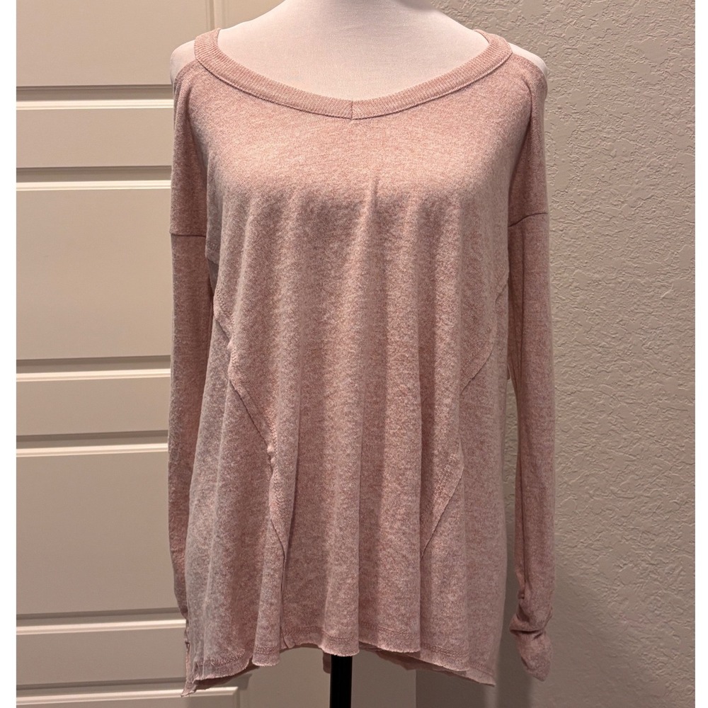 Altar'd State Cold Shoulder Top Women S Pink Heathered Knit Ruched Sleeve